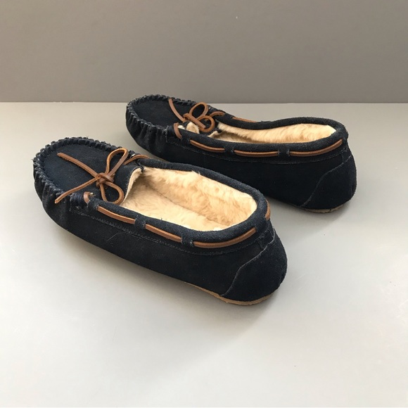 Urban Outfitters Minnetonka Cally Faux Suede Slip On Sherpa Moccasin Blue 11 - Picture 9 of 10